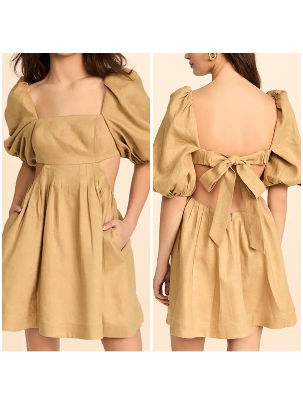NEW Zimmermann Rosa Cut Out Mini Dress Khaki